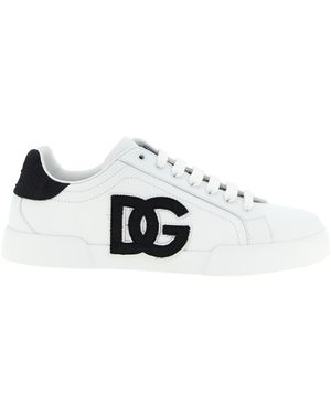 Dolce & Gabbana Portofino Light Strobel Sneakers Calfskin Leather Straw - White