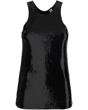 TOTEME Top With Round Neck, Sequin Polyester Tops - Black