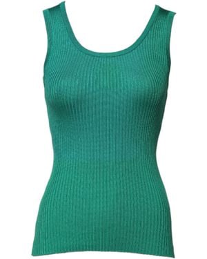 Dolce & Gabbana Silk Sleeveless Round Neck Tank Top - Green