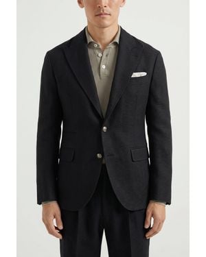 Brunello Cucinelli Linen Wool Tailored Blazer - Black
