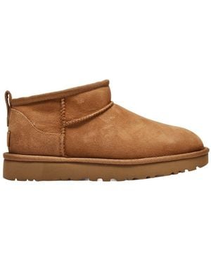 UGG Classic Ultra Mini Ankle Boots Leather Lambskin Shoes - Brown
