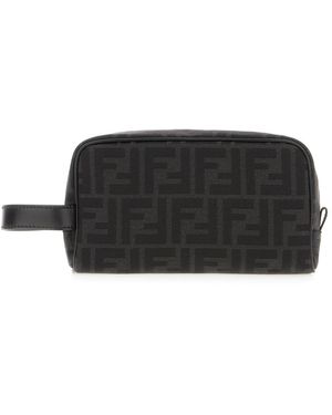 Fendi Embroidered Fabric Ff Beauty-Case - Black