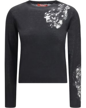 Max Mara Wool Jumper With Lace Inserts Silk; Ovis Aries - Black