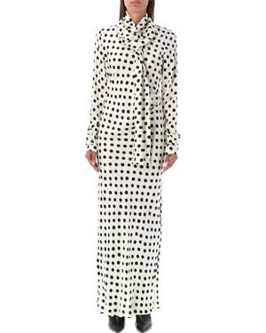 MSGM Viscose Polka Dot Scarf-Neck Dress - White