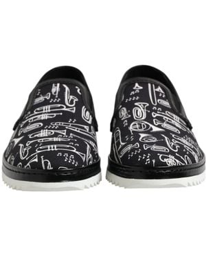 Dolce & Gabbana Print Canvas Slipon Loafers - Black