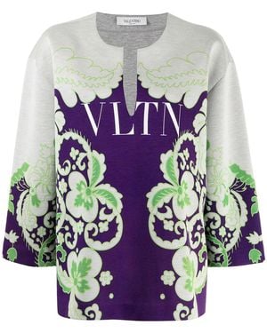 Valentino Vltn Floral-Print Sweatshirt Clothing - Gray