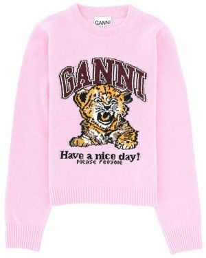 Ganni Wool Jersey Jumper Jumpers - Pink