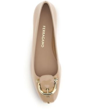Ferragamo Ballerina Flats Gancini Calf Leather Shoes - Natural