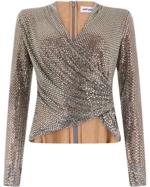 Self-Portrait Long-Sleeved Blouse Polyester Shirt - Gray