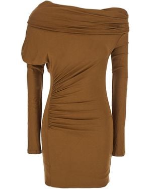 ANDAMANE Zoe Dress With Asymmetrical Design And Draped Detail - Brown