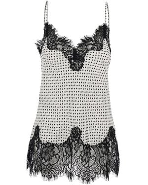 Gold Hawk V-Neck Top With All-Over Print And Lace Details - Grey