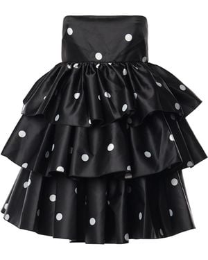 ROTATE BIRGER CHRISTENSEN Short Satin Polka Dot Dress With Ruffles - Black