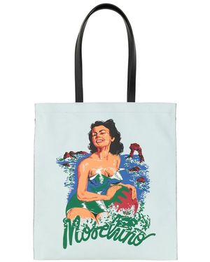 Moschino Hawaiian Print Double Top Handle Tote Handbag - White