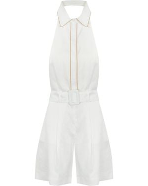 MVP WARDROBE Linen Jumpsuit With Contrasting Profiles - White