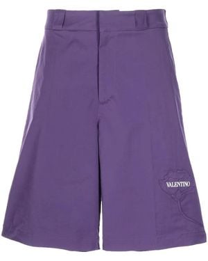 Valentino Floral-Appliqué Shorts - Purple