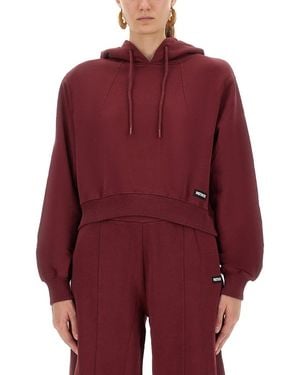 ROTATE BIRGER CHRISTENSEN Cropped Terry Back Hoodie Cotton (Organic) Sweatshirts - Red