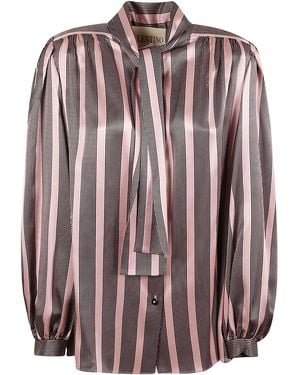 Valentino Garavani Striped Silk Satin Blouse - Brown
