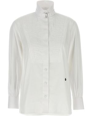 McQueen Tuxedo Cotton Poplin Shirt With Pleated Plastron - White