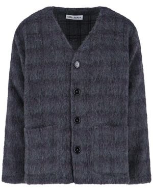Our Legacy Plum Check V-Neck Cardigan - Blue