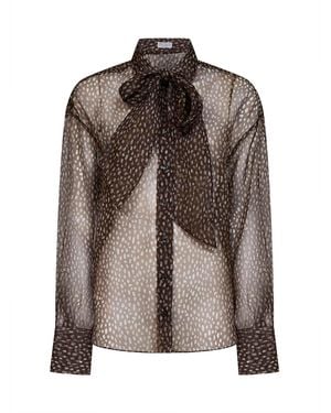 Brunello Cucinelli Chocolate Dapple Silk Organza Shirt With Neck Tie - Brown