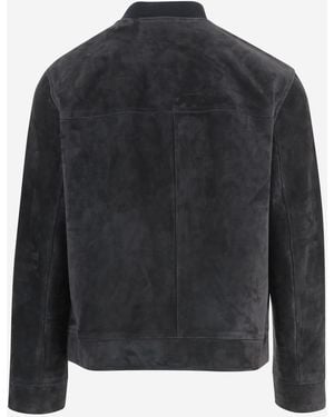 Yves Salomon Suede Jacket With Button Closure - Black