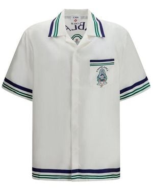 CASABLANCA White Silk Shortsleeve Shirt - Grey