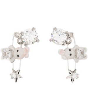 YVMIN Earrings With Rabbit Motif And Safety-Pin Design Sterling - White