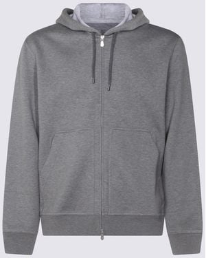 Brunello Cucinelli Cotton And Cashmere Blend Zipper Sweatshirt - Gray