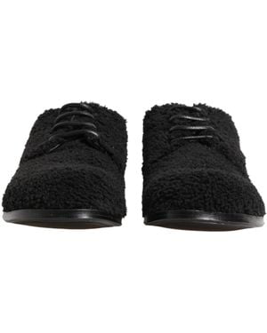 Dolce & Gabbana Riccio Shearling Dress Derby Shoes Curly Fur - Black