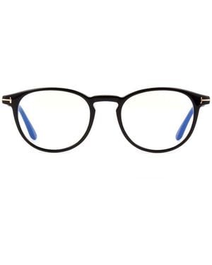 Tom Ford Eyeglasses Round Full Rim, Shiny Frame And Clear--Light Block Lenses Lens Ft5803-B001 - Brown