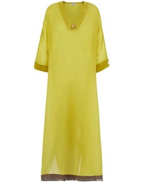 VLISCO DIALOGUES Silk Kaftan With Front Metal Plate Swimwear - Yellow