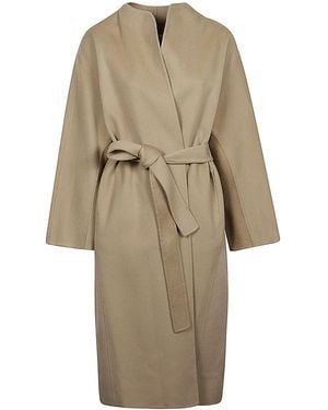 Sandbeige Wool Midi Coat - Natural