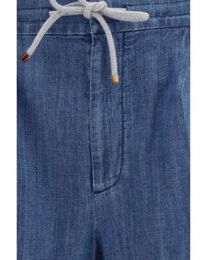 Brunello Cucinelli Pants Lightweight Denim With Drawstring And Double Pleats Medium Cotton Pants - Blue