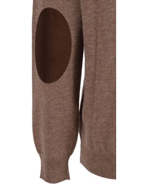 Kangra Cashmere Basic Crew Neck Jumper With Alcantara Patches Wool Crewneck - Brown