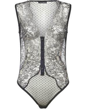 Dolce & Gabbana Textured Plumetis Bodysuit - Gray