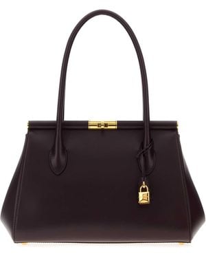 Dolce & Gabbana Aubergine Leather Everyday Marlene Shoulder Bag - Black