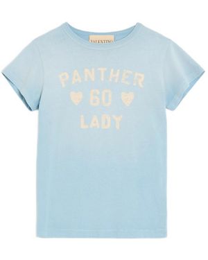 Valentino T-Shirt Panther Lady Print Cotton T-Shirts & Jerseys - Blue
