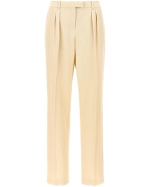 Tom Ford Front Pleated Silk And Wool Trousers - Natural