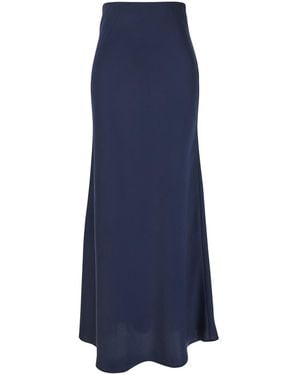Le Plain Long Skirt With Ruffle Detail - Blue