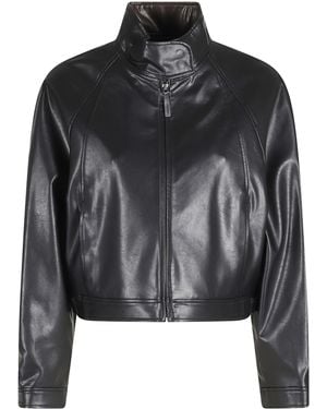 Low Classic Stand Collar Leather Sweater [Lining] Rayon Giubbotto - Black