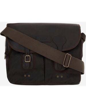 Barbour Tarras Leather And Waxed Cotton Bag - Black