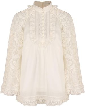 Zimmermann Ruffled Ramie Blouse - White