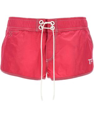 Tom Ford Tech Nylon Shorts With Logo Print - Red