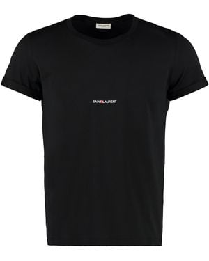 Saint Laurent Logo Cotton T-Shirt T-Shirts - Black