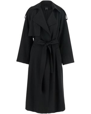Le Plain Double-Breasted Trench Coat With Matching Belt - Black