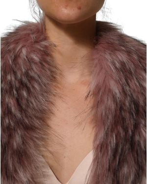 Dolce & Gabbana Pink Acrylic Faux Fur Knit Shrug Vest Top - Brown