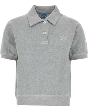 Prada Grey Cotton Polo Shirt