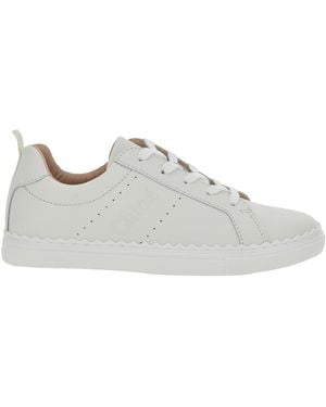 Chloé Low Top Sneakers With Embossed Logo Calf Sneakers - White