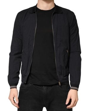 Dolce & Gabbana Dark Cotton Full Zip Bomber Jacket Nylon Acrylic Elastane Clothing - Black