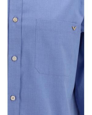 Valentino Lightweight Cotton Shirt With Vgold - Blue